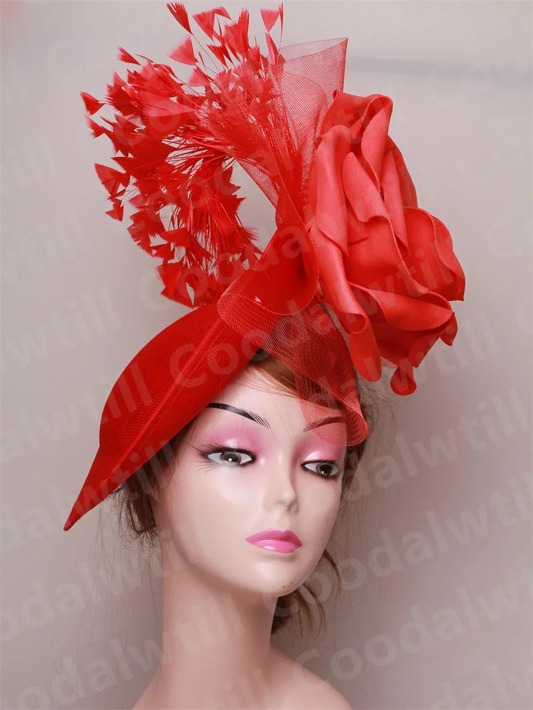 Elegant Big Flower Wedding Fascinator Hat – Women’s Formal Cocktail, Tea Party, Church Headpiece with Headband, Ladies Derby Millinery Cap