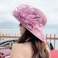 Women’s Summer Eugenia Flower Large Brim Beach Hat – Organza Sunshade Fisherman Hat for Travel, Tea Parties, Weddings & Outdoor Activities