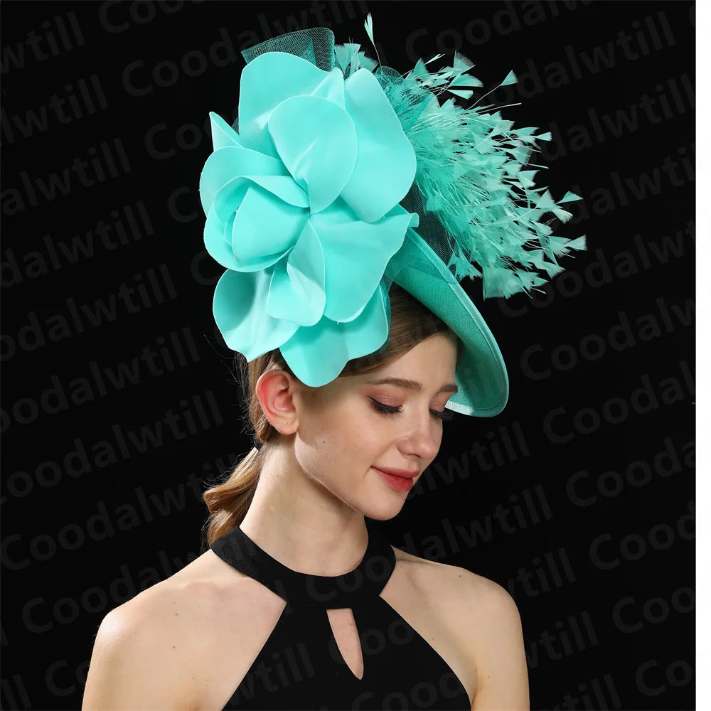 Elegant Big Flower Wedding Fascinator Hat – Women’s Formal Cocktail, Tea Party, Church Headpiece with Headband, Ladies Derby Millinery Cap