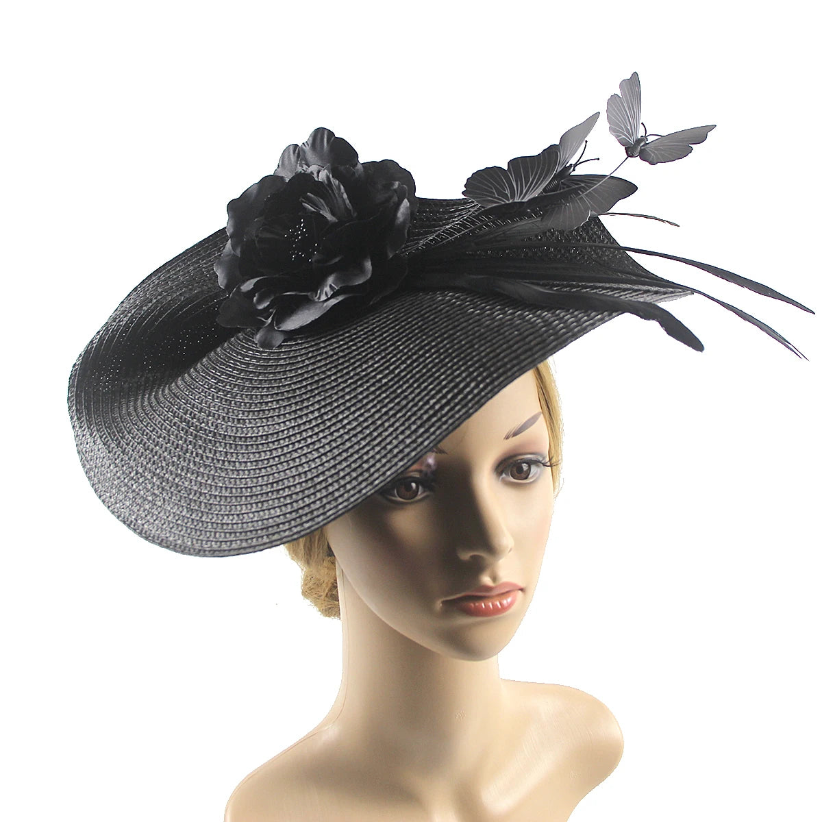 Braided Butterfly & Flower Fascinator Hat – Elegant Kentucky Derby, Jockey Club, Church, Cocktail & Tea Party Headpiece
