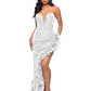 Elegant Feathers High Split Birthday Party Glitter Sequins Maxi Dress Women Night Club Wedding Evening Prom Dresses Robe