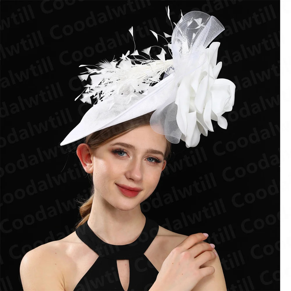 Elegant Big Flower Wedding Fascinator Hat – Women’s Formal Cocktail, Tea Party, Church Headpiece with Headband, Ladies Derby Millinery Cap