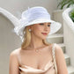 Elegant Ladies’ Lace Flower Bow Wide Brim Organza Hat – UV 50+ Sun Protection Derby Hat for Weddings, Tea Parties & Summer Events