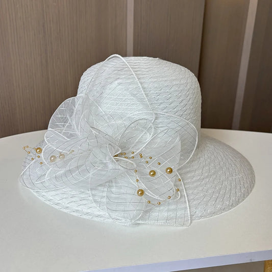 2025 Women’s Elegant Floral Organdy Sun Hat – Foldable Wide Brim Summer Beach Fedora Cap for Parties, Travel & Outdoor Wear