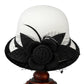 Women’s Wide Brim Bowler Hat – Vintage Church Hat with Mesh & Flowers, Elegant Accessory for Fancy Dress & Costumes