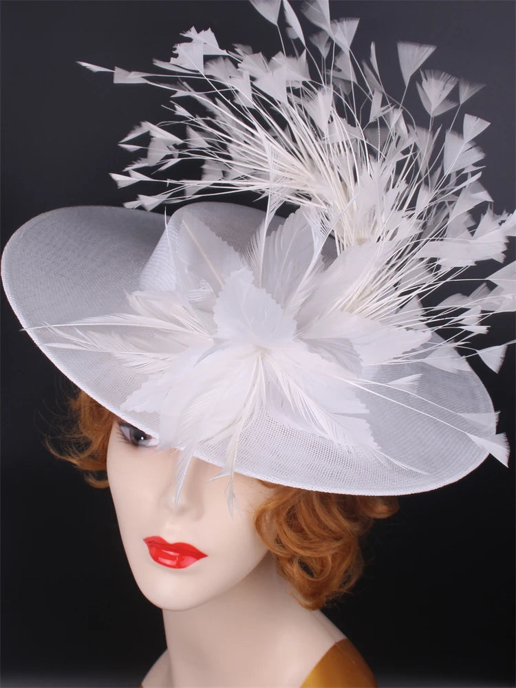 Elegant Flower Fascinator Hat with Feathers – Women’s Pillbox Headband for Weddings, Kentucky Derby & Special Events