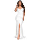 Elegant Maxi Evening Dress, Satin Banquet V Neck Sexy Spring Summer Split Dress, Female Luxury Trailing Long Party Dress