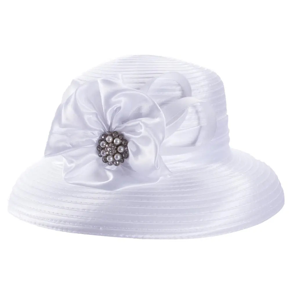 Lawliet Women’s Crystal Satin Ribbon Church Hat – Designer Couture Wide Brim Hat for Weddings, Kentucky Derby & Special Occasions