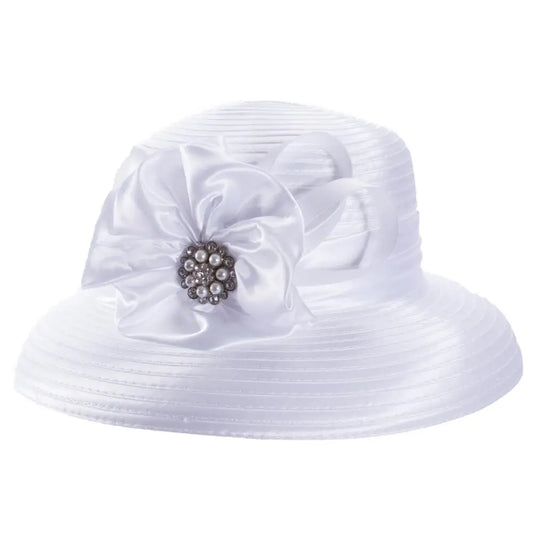 Lawliet Women’s Crystal Satin Ribbon Church Hat – Designer Couture Wide Brim Hat for Weddings, Kentucky Derby & Special Occasions