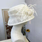Elegant Women’s Linen Top Hat – Lightweight Handmade Flower Fascinator, Wide Brim Sun Hat, Vintage Millinery for Weddings, Tea Parties & Special Events