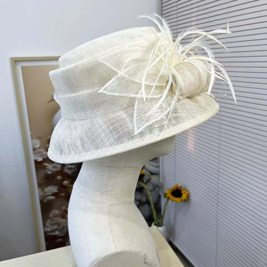 Elegant Women’s Linen Top Hat – Lightweight Handmade Flower Fascinator, Wide Brim Sun Hat, Vintage Millinery for Weddings, Tea Parties & Special Events