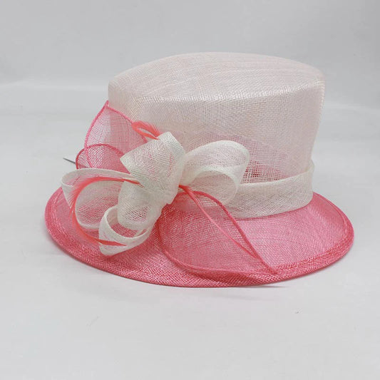 Pink Sinamay Flat Top Kentucky Derby Hat – Elegant Wedding Bridal Millinery, UV Protection Lightweight Linen Sun Cap for Women