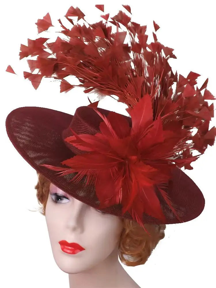 Elegant Flower Fascinator Hat with Feathers – Women’s Pillbox Headband for Weddings, Kentucky Derby & Special Events