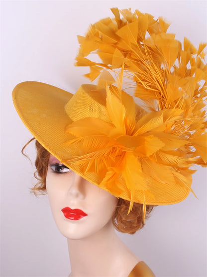Elegant Flower Fascinator Hat with Feathers – Women’s Pillbox Headband for Weddings, Kentucky Derby & Special Events