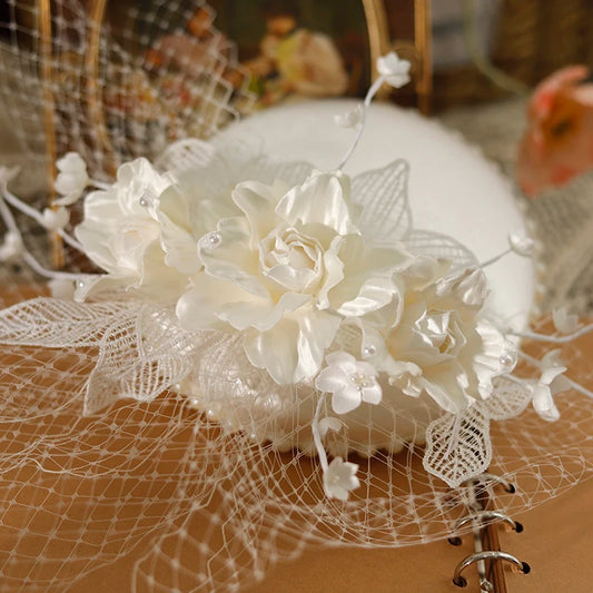 Mini White Satin Fascinator Hair Clip – Women’s Flower & Pearl Headpiece for Bridesmaids, Church, Dance Shows & Tea Parties