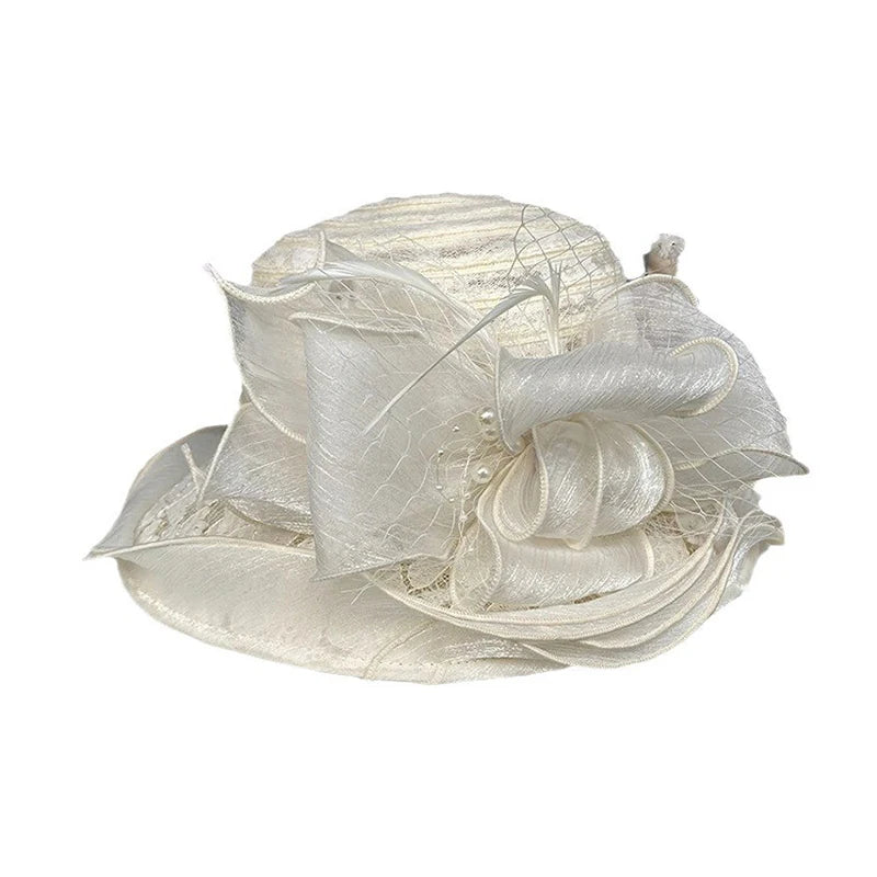 Elegant Ladies Fascinator Millinery Hat – Wide Brim Fedora with Bow, Summer Foldable Sun Cap for Church, Wedding & Kentucky Derby