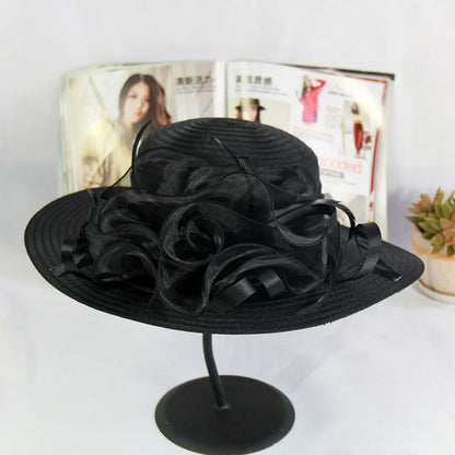 Spring Summer Women’s Mesh Organza Flower Hat – Elegant Wide Brim Dome Sun Hat for Weddings, Parties & Outdoor Fashion