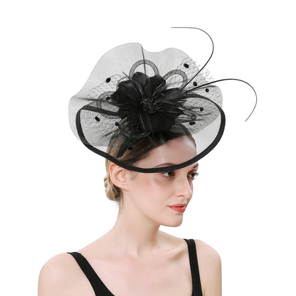 Women’s Fascinator Hat with Feather & Mesh – Alice Headband Hair Clip for Weddings, Cocktail Parties, Kentucky Derby & Tea Parties
