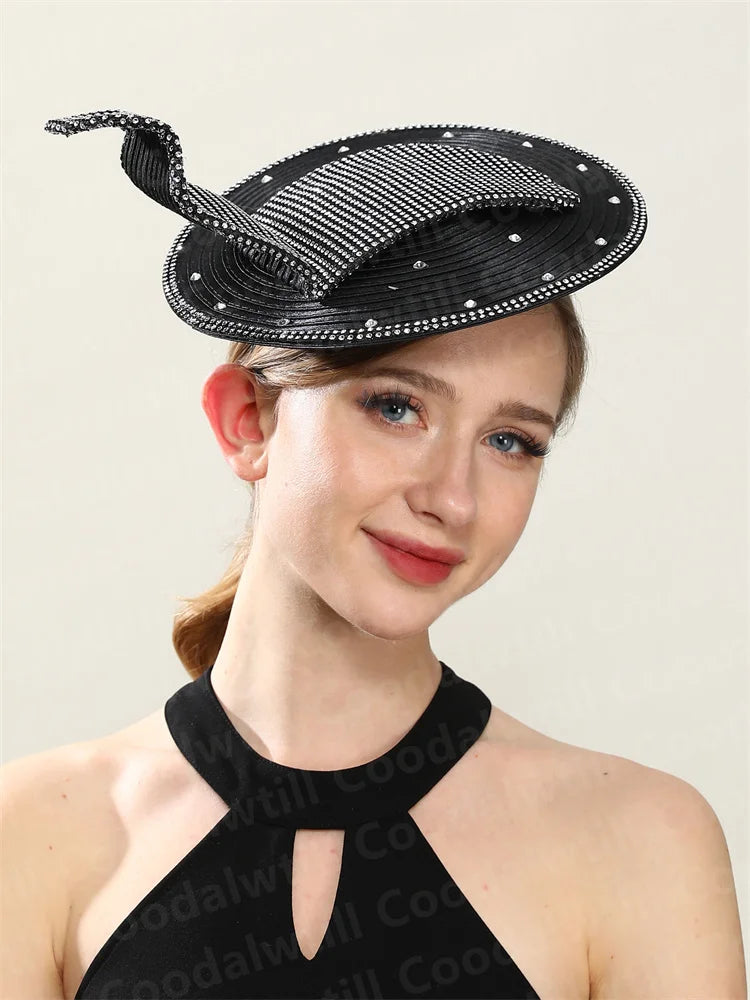 Chic Coral Rhinestone Fascinator Hat – Elegant Women’s Church & Race Event Headpiece with Headband for Parties