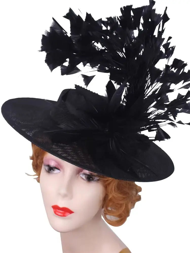 Elegant Flower Fascinator Hat with Feathers – Women’s Pillbox Headband for Weddings, Kentucky Derby & Special Events