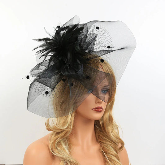Large Mesh Fascinator Hat with Face Veil – Women’s Hair Clip for Weddings, Cocktail Parties & Horse Races