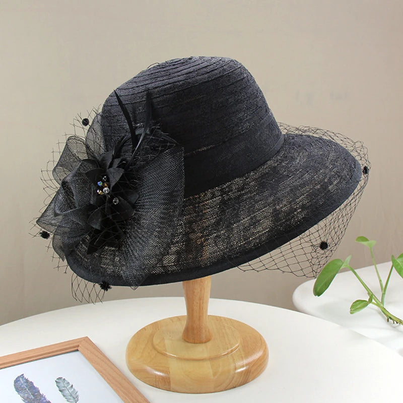 Elegant Women’s Organza Sun Hat – Wide Brim Travel Beach Cap, Party Bucket Hat for Summer