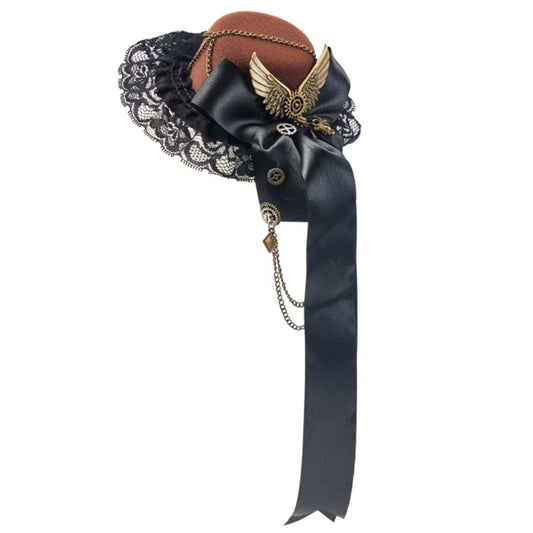 Elegant Steampunk Mini Top Hat Hair Clip – Chain & Bowknot Fedora Headpiece for Women, Masquerade, Cosplay, Party & Dress-Up Costumes
