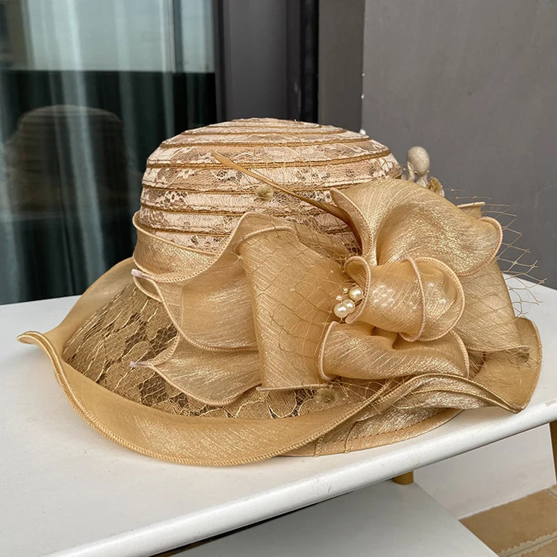 2025 Ladies Fascinator Millinery Church Hat – Elegant Bow Wide Brim Fedora Bucket Hat for Women Kentucky Derby & Summer Sun Protection