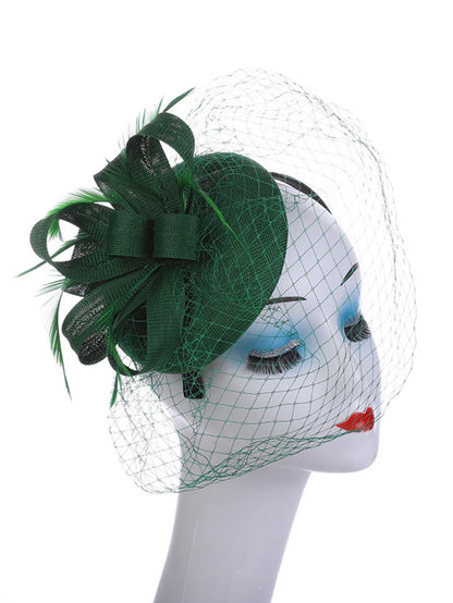 Elegant Feather & Lace Pillbox Fascinator Hat – Women’s Wedding, Bridal Veil, Cocktail, Tea Party & Derby Mesh Headpiece