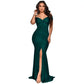 Elegant Maxi Evening Dress, Satin Banquet V Neck Sexy Spring Summer Split Dress, Female Luxury Trailing Long Party Dress