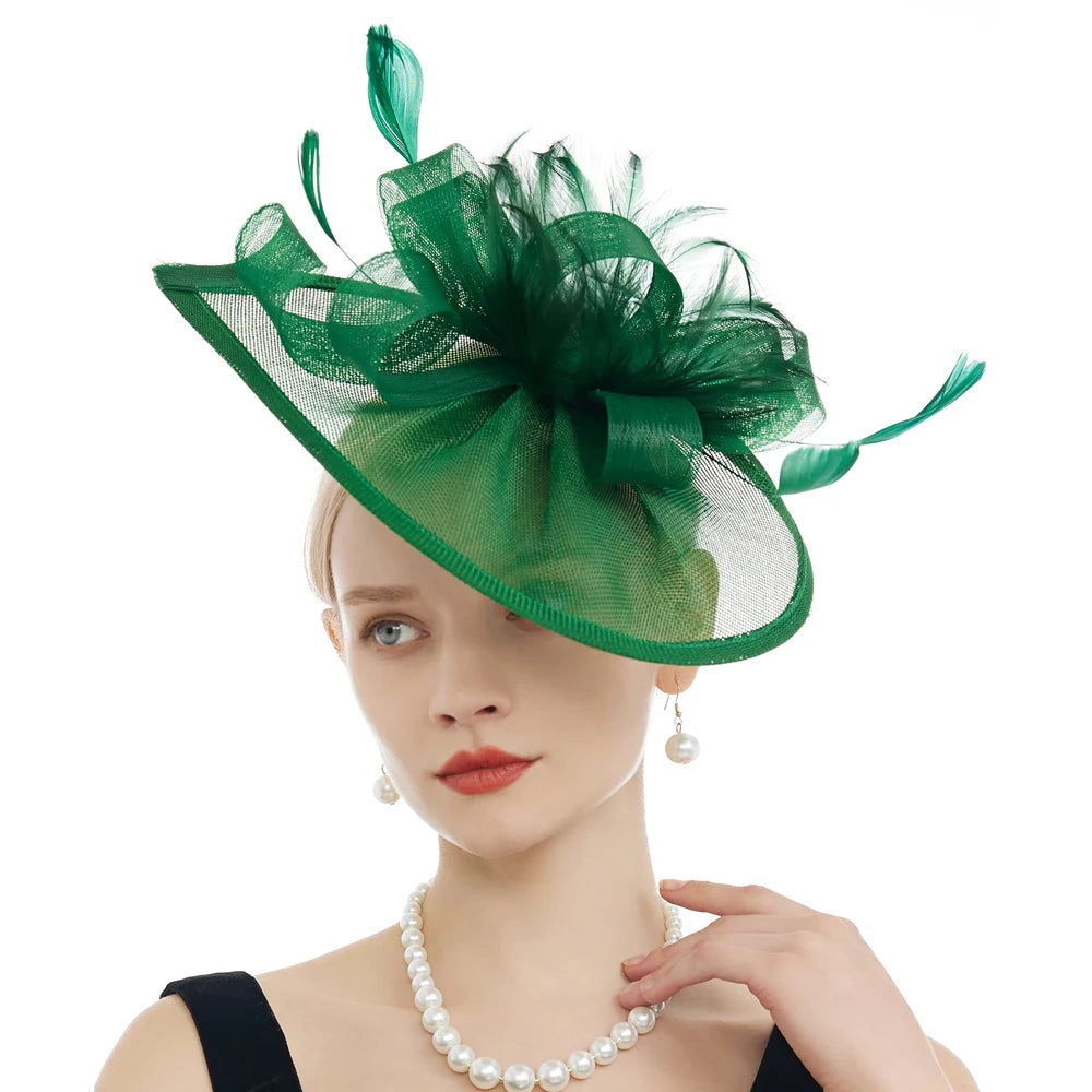 Charming Feather Fascinator Hat – Women’s Wedding, Cocktail, Tea Party Mesh Flower Headpiece with Headband