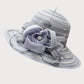 New Fashion Women’s Organza Sun Hat – Wide Brim Fedora with Big Flower, Elegant Wedding & Church Party Hat