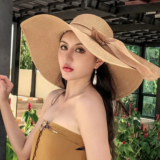 Women’s Wide Brim Straw Sun Hat – Foldable Beach Hat for Summer Holidays, Travel & UV Protection