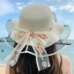 Women’s Elegant Wide Brim Straw Sun Hat – Summer Beach UV Protection, Adjustable & Foldable with Lace Bow for Outdoor Vacations