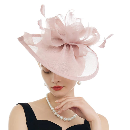Charming Feather Fascinator Hat – Women’s Wedding, Cocktail, Tea Party Mesh Flower Headpiece with Headband