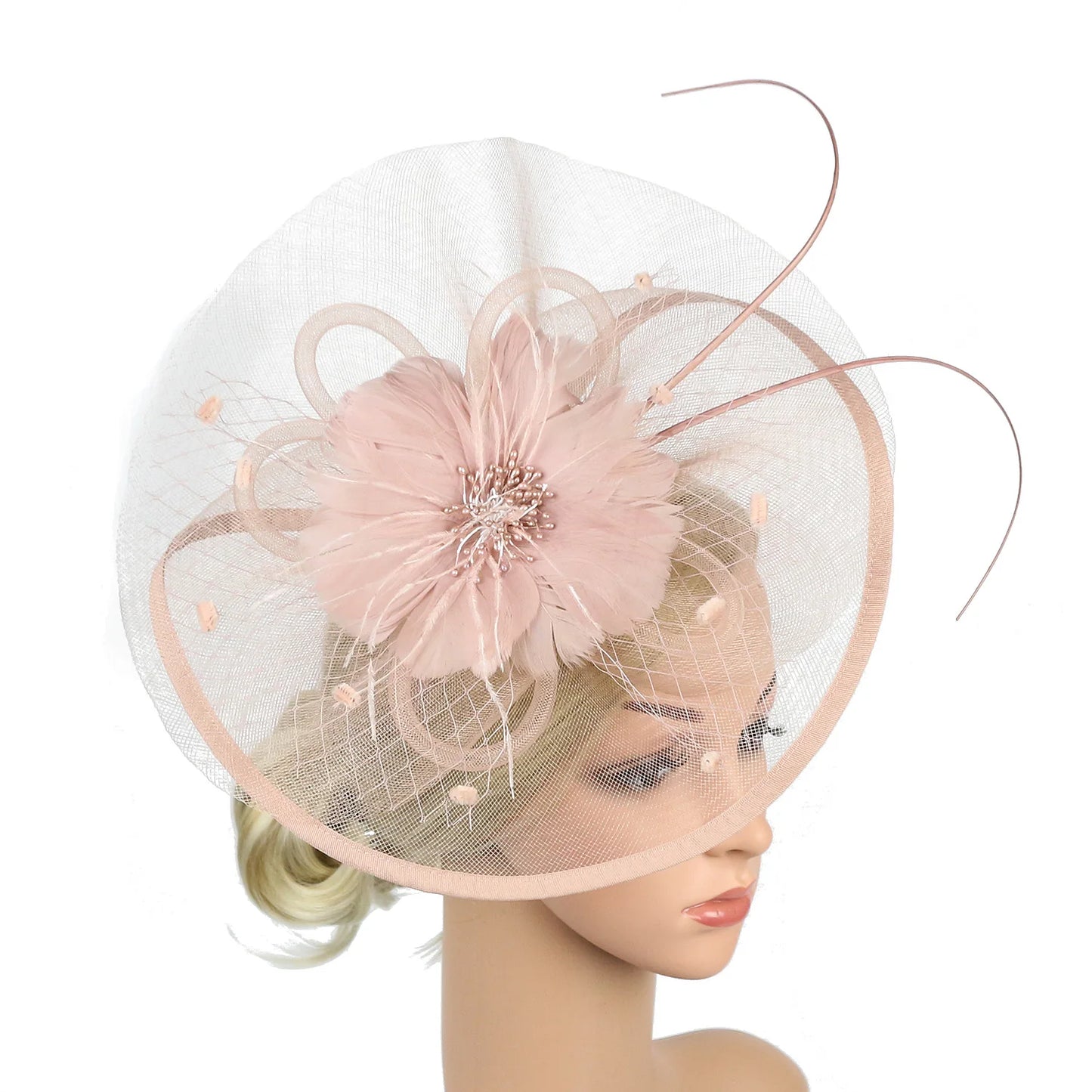 Women’s Fascinator Hat with Feather & Mesh – Alice Headband Hair Clip for Weddings, Cocktail Parties, Kentucky Derby & Tea Parties