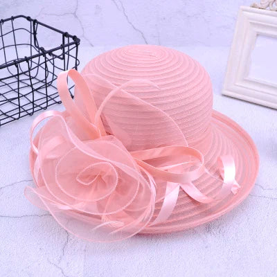 Elegant Satin Feather Women’s Sun Hat – Wide Brim UV Protection Summer Beach Cap for Wedding, Party, Church & Kentucky Derby