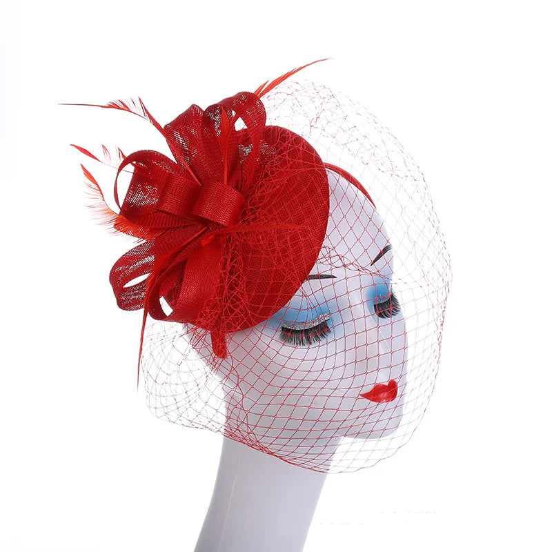 Elegant Feather & Lace Pillbox Fascinator Hat – Women’s Wedding, Bridal Veil, Cocktail, Tea Party & Derby Mesh Headpiece