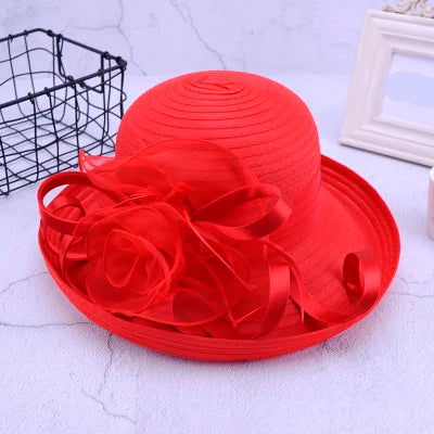Elegant Satin Feather Women’s Sun Hat – Wide Brim UV Protection Summer Beach Cap for Wedding, Party, Church & Kentucky Derby