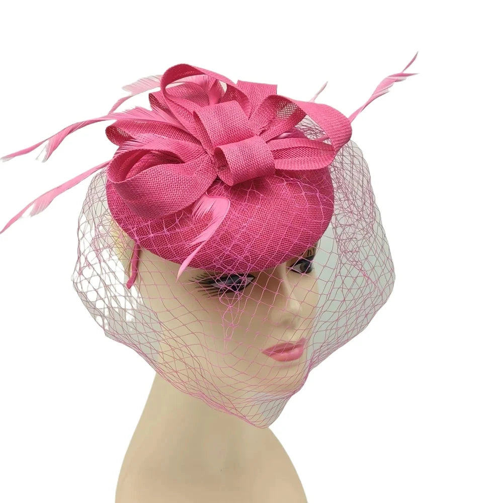 Elegant Feather & Lace Pillbox Fascinator Hat – Women’s Wedding, Bridal Veil, Cocktail, Tea Party & Derby Mesh Headpiece