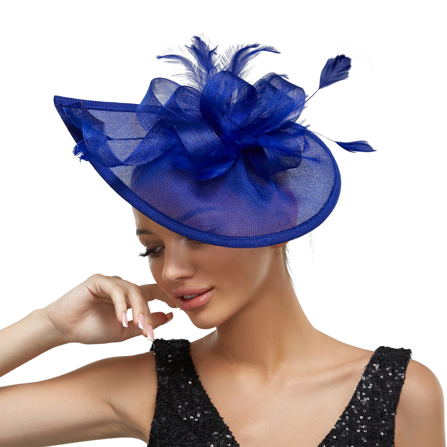 Charming Feather Fascinator Hat – Women’s Wedding, Cocktail, Tea Party Mesh Flower Headpiece with Headband