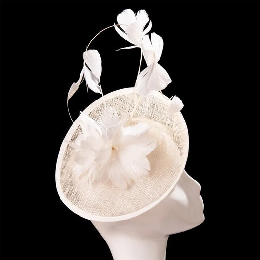 Vintage Hepburn-Style Millinery Fascinator – Summer Italy Sinamay & Linen Blend Church Hat with Elegant Decorative Details