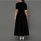 Fashion Half Sleeve Plaid Print Button Detail Maxi Dress