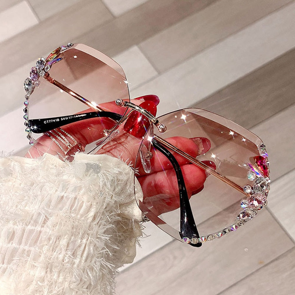 Luxury Brand Design Vintage Rimless Sunglasses Women Men Fashion Gradient