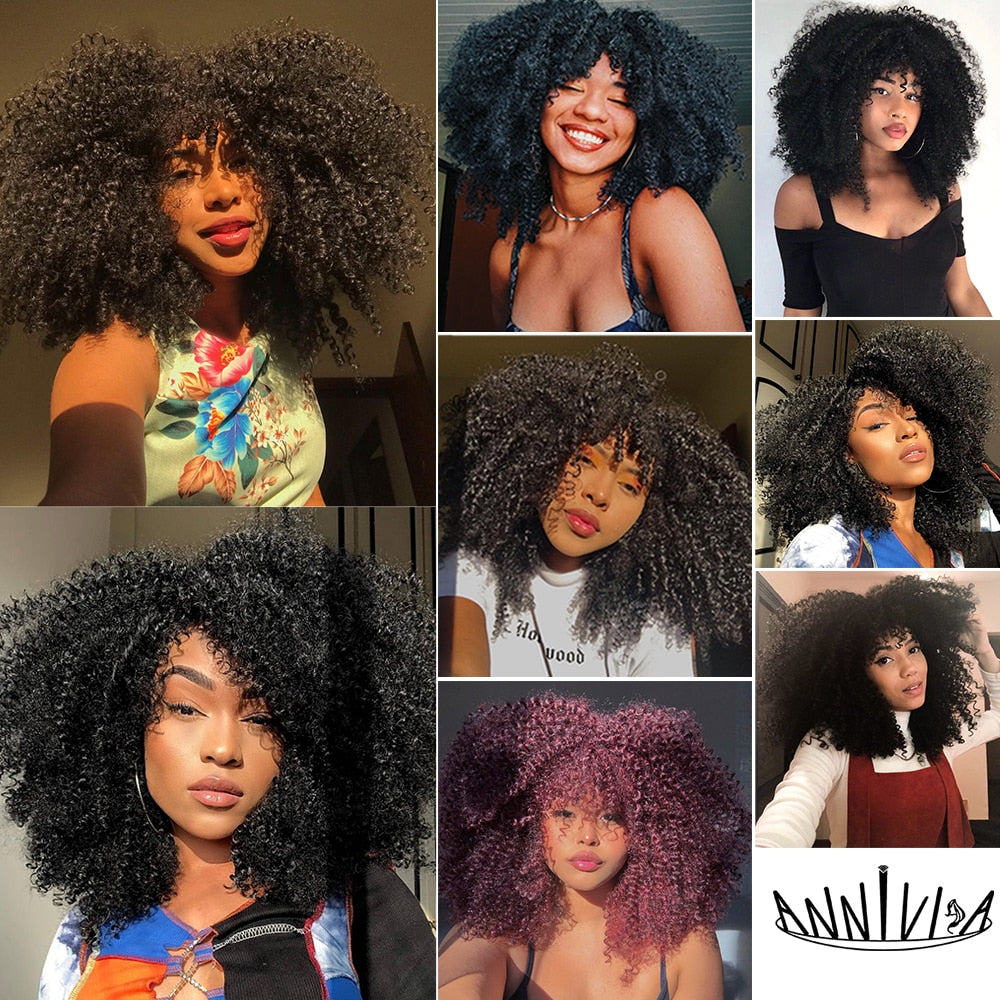 Short Hair Afro Kinky Curly Synthetic Wig With Bangs