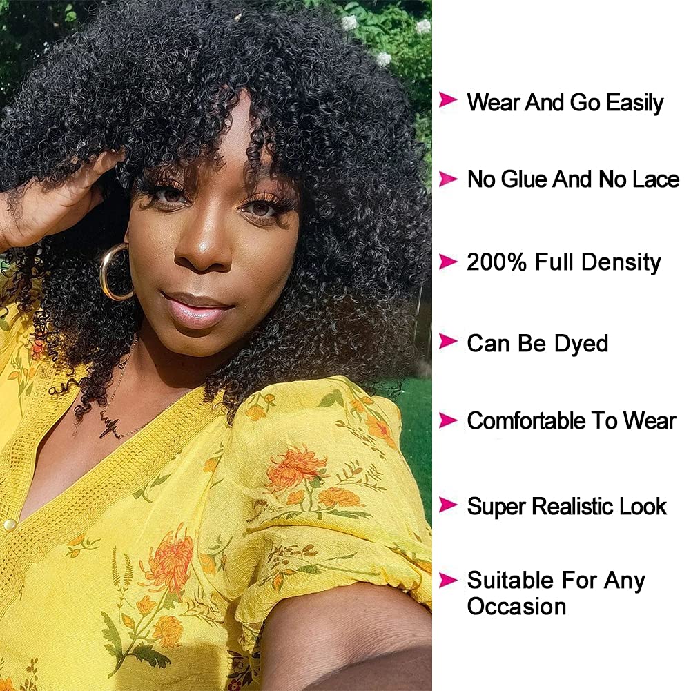 Kinky Curly With Bangs Human Hair Wig