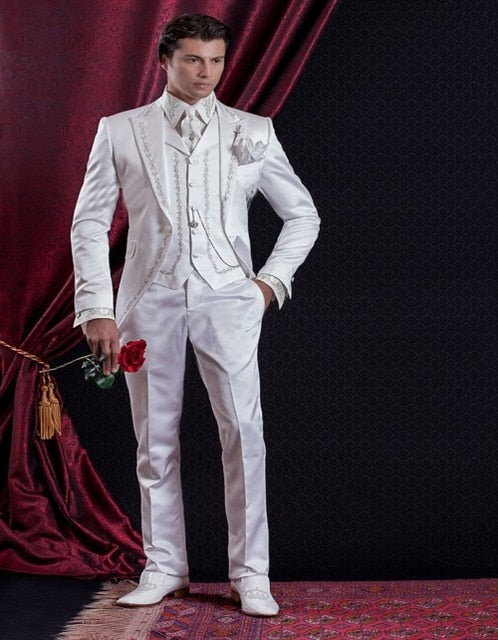 Embroidery Tuxedo 3 Piece Set (Jacket +Pants +Vest)