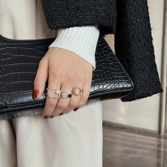 Round Square Adjustable Gold Color Ring