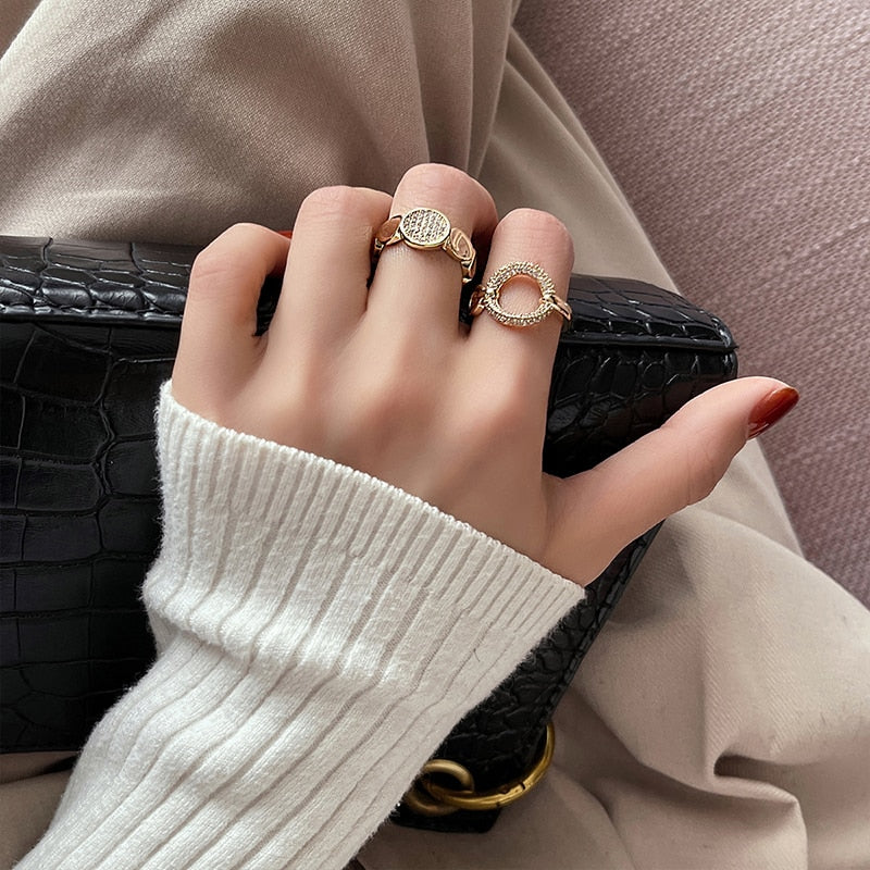 Round Square Adjustable Gold Color Ring