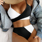 Matching Thick Pit Strip Cross Straps High Waist Bikini- Two piece